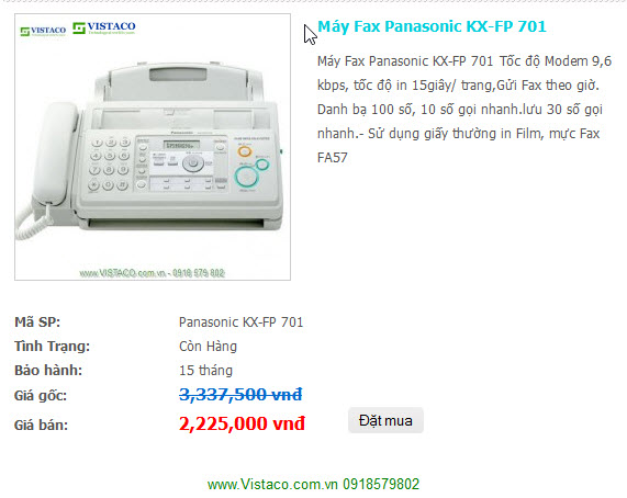 Nạp mực in Bình Dương - Máy Fax Panasonic KX-FP 701